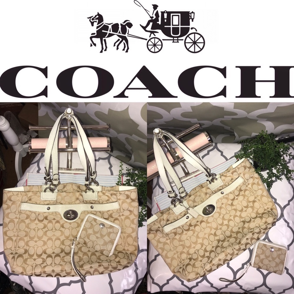 Coach Large Matching Signature Tote + Wallet Set
